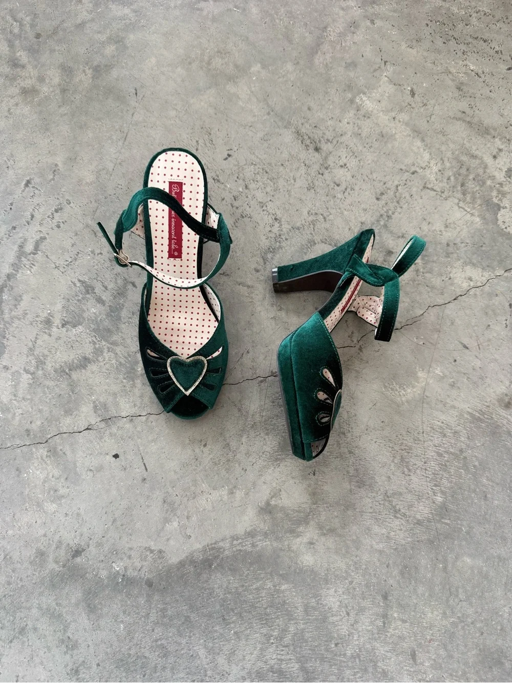 Green Suede Peep-Toe Block Heels with Ankle Strap